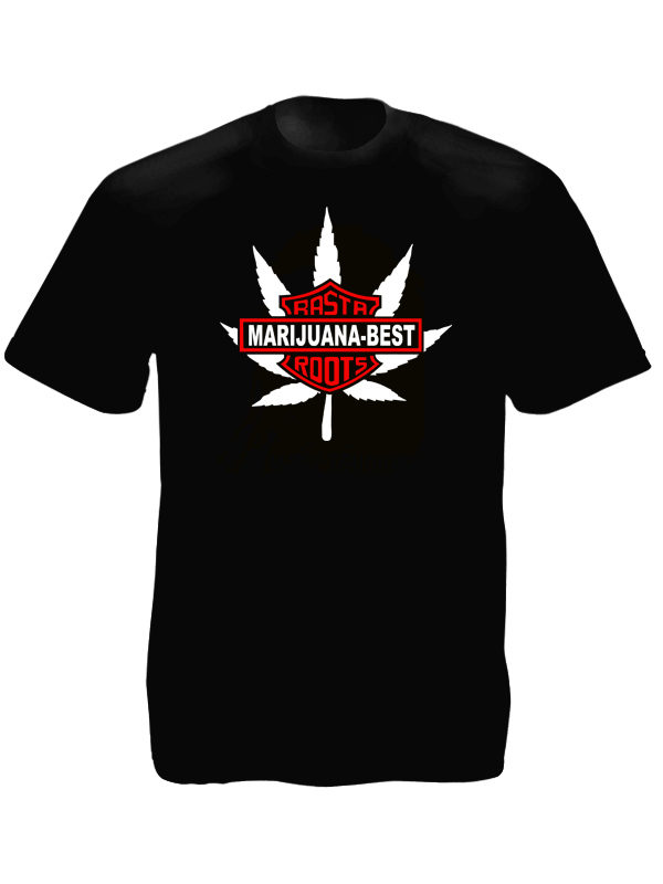 T-Shirt Noir Harley Davidson Marijuana Best Rasta Roots