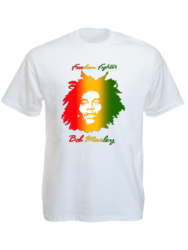 Bob Marley Freedom Fighter Tshirt Blanc à Manches Courtes pour Homme
