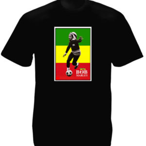 T-Shirt Noir en Coton avec une Photo de Bob Marley jouant au Football