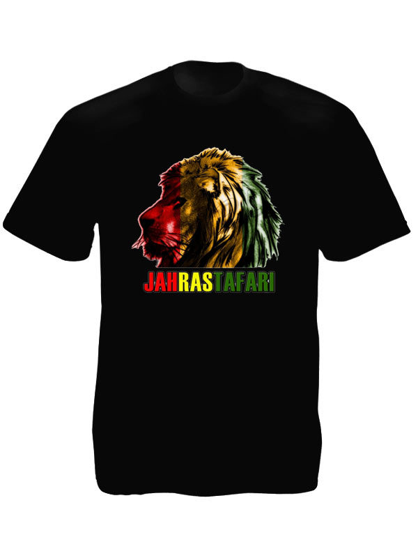 Jah Rastafari Tee Shirt Noir Manches Courtes Homme Empereur Haïlé Sélassié