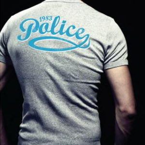 Police T-Shirt Gris Pour Hommes Forts à Manches Courtes