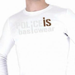 Police Tee-Shirt Blanc Coton Printemps Automne Manches Longues