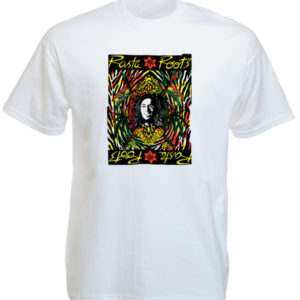 Rasta Roots Tshirt Blanc Psyché en Coton avec Bob Marley