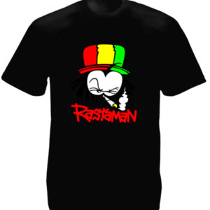 T-Shirt Noir Homme Dready Rastaman Fumant de la Ganja