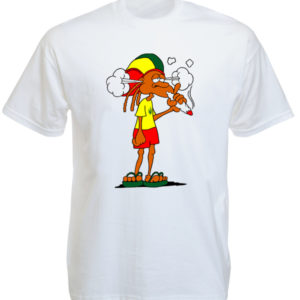 T-Shirt Blanc Humour en Coton avec Imprimé Hippie Rasta