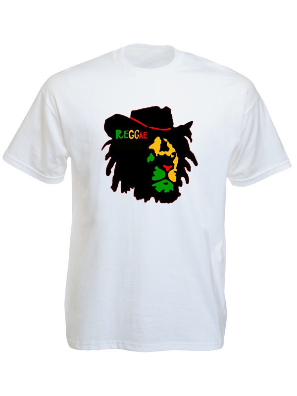 Reggae Tshirt Blanc Homme Col Rond Lion de Juda