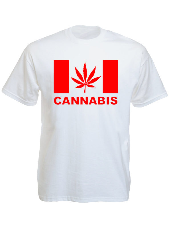 T-Shirt Blanc Drapeau du Canada avec une Feuille de Cannabis