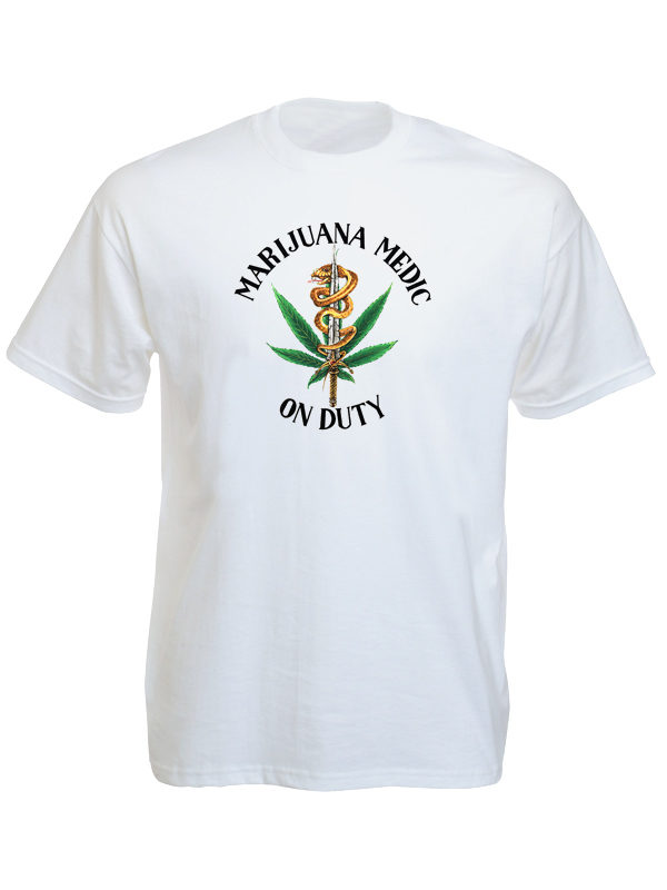 T-Shirt Blanc Manches Courtes Militant Cannabis Pharmaceutique ou Médical