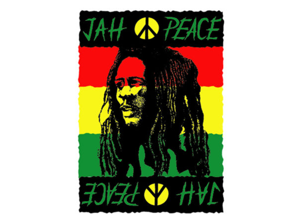 T-Shirt Blanc Rasta Jah Peace Bob Marley à Manches Courtes