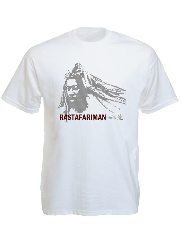 T-Shirt Blanc Homme Image Pixelisée Rastafari Man