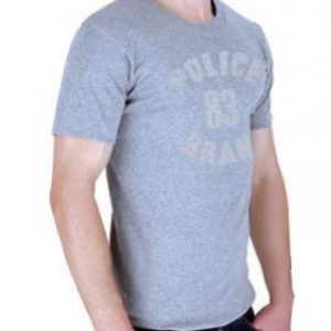 T-Shirt Manches Courtes Gris Police Urban Classic Taille L Coton Naturel