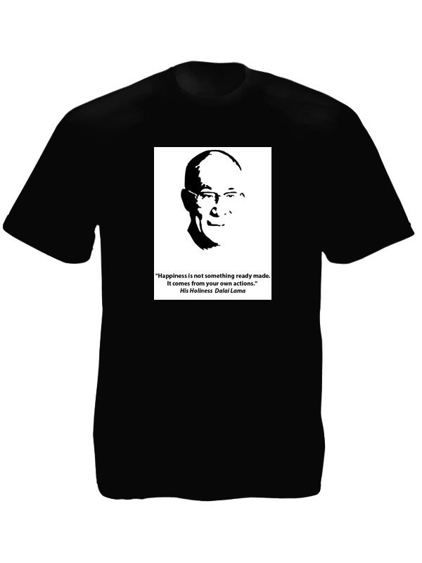 T-Shirt Noir en Coton pour Homme Photo du Dalaï-lama