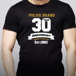 T-Shirt Noir Police 30th Anniversary Extrasize Homme Manches Courtes
