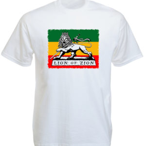 T-Shirt Blanc Manches Courtes Style Rasta Lion Of Zion
