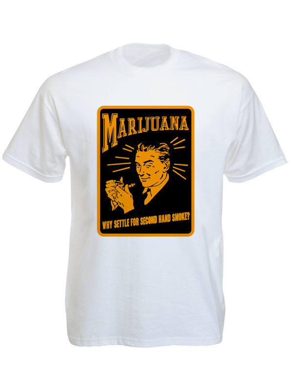 T-Shirt Blanc Publicité pour la Marijuana Style Rétro Années 50