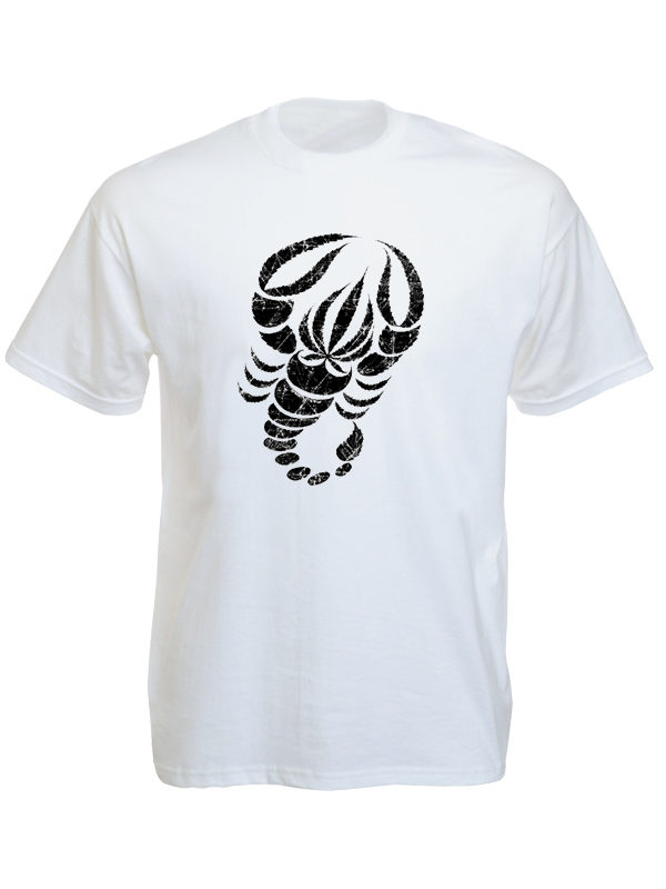 T-Shirt Blanc Uni Manches Courtes avec Imprimé Scorpion