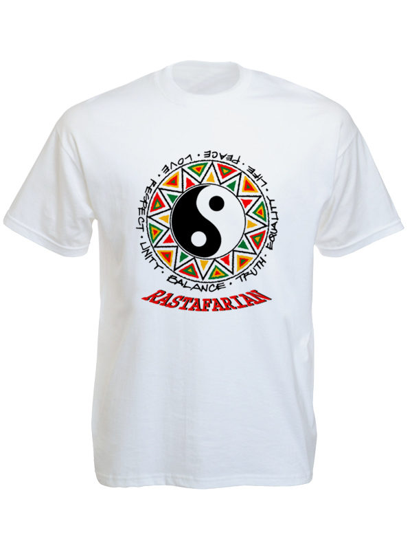 T-Shirt Blanc Yin et Yang Rastafarian à Manches Courtes