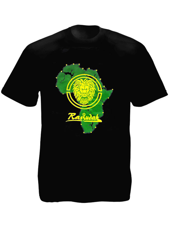T-Shirt Noir en Coton Continent Africain Rastafari et Lion de Juda