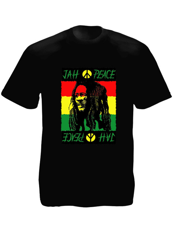 T-Shirt Noir Jah Peace Bob Marley en Coton pour Homme et Femme