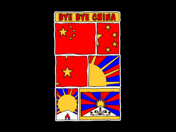 T-Shirt Noir Politique Tibet Libre Bye Bye China à Manches Courtes