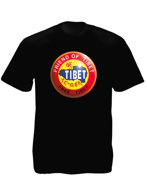 T-Shirt Noir Tibet Libre Free Tibet en Coton avec Manches Courtes