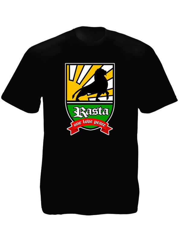 Tee Shirt Armoiries Rastafari One Love Peace Couleur Noire pour Homme