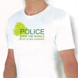 Tee Shirt Blanc Ecolo Police Coupe Slim Manches Courtes