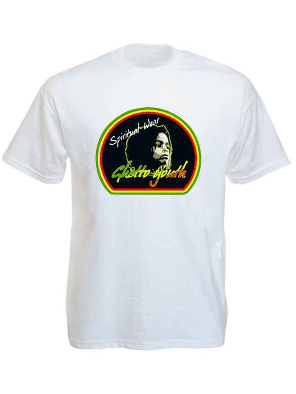 Tee Shirt Blanc Ghetto Youth Rastafari Spiritual Wear à Manches Courtes