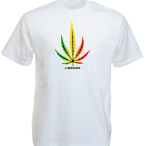 T-Shirt Blanc Homme Feuille de Cannabis Rasta Manches Courtes