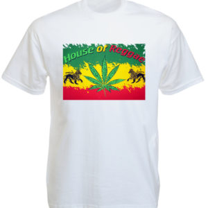 Tee-Shirt Blanc House of Reggae Lion de Juda Manches Courtes en Coton
