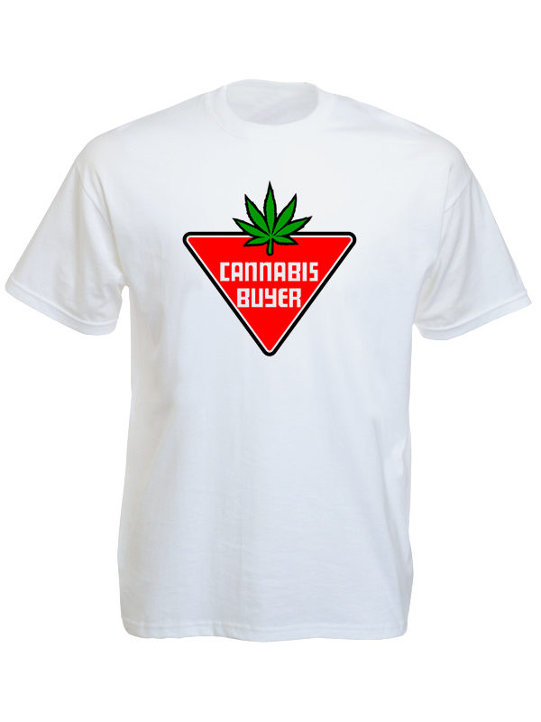 Tee Shirt Blanc Manches Courtes Cannabis Buyer pour Fumeurs