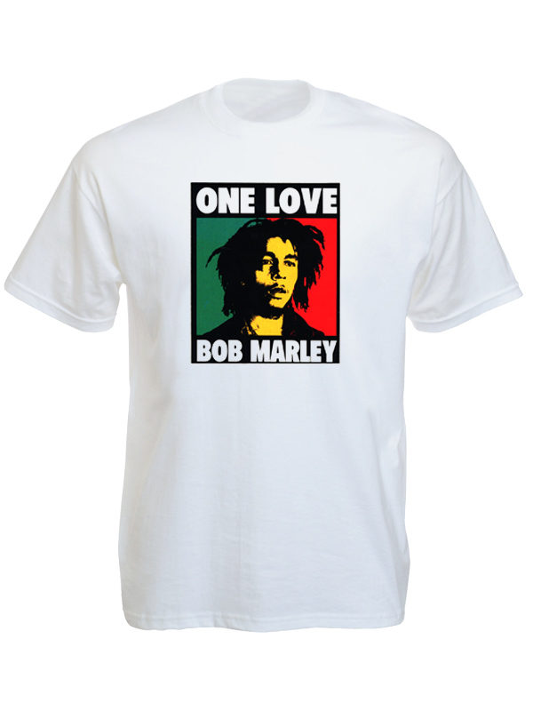 Tee Shirt Blanc Reggae Image Pop Art Bob Marley One Love
