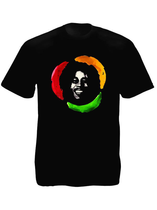 Tee Shirt Bob Marley Noir Reggae Jamaïcain en Coton