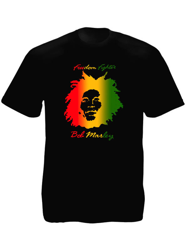 Tee Shirt de Bob Marley Noir en Coton Combattant de la Liberté