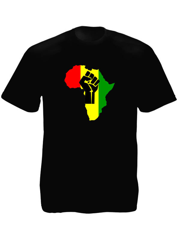 Tee Shirt Noir Afrique Rouge Jaune Verte Poing Levé Black Power