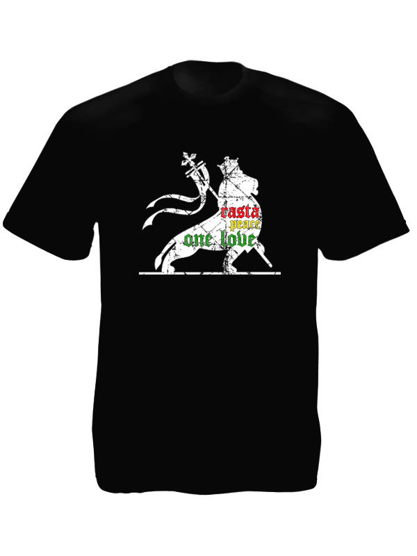 Tee Shirt Noir Col Rond Impression Symbole Ethiopien Rastafari