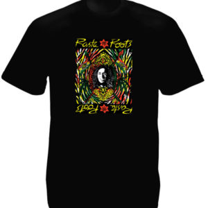 Tee Shirt Noir à Col Rond Pur Style Reggae Roots avec Bob Marley