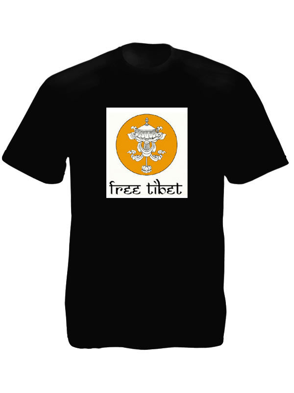 Tee Shirt Noir Homme Symbole Bouddhiste Parasol Tibétain Free Tibet