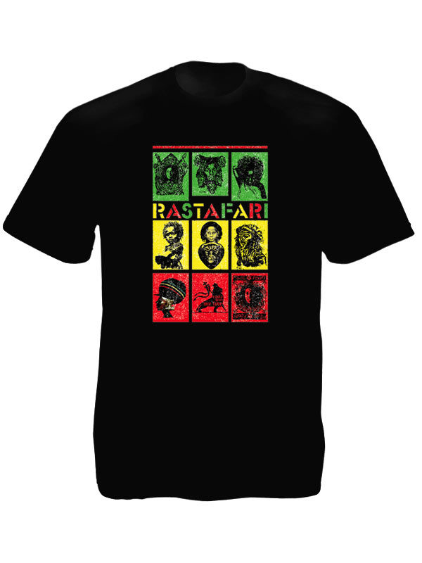 Tee Shirt Noir Manches Courtes Rastafari Ethnique Style Afro