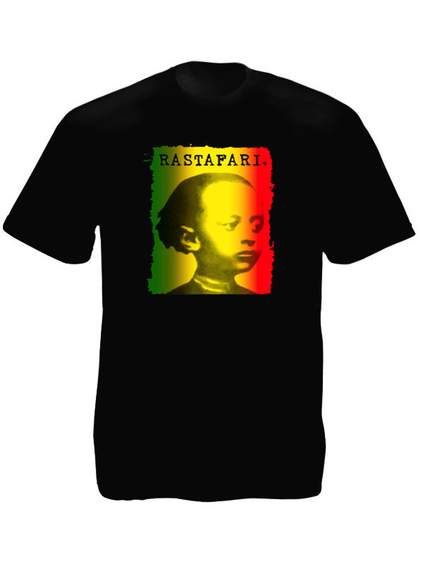 Tee Shirt Noir Rasta Coton Homme Portrait Empereur Hailé Sélassié Enfant