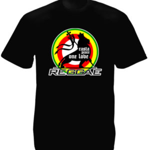 Tee Shirt Noir Reggae à Manches Courtes Rasta Peace One love