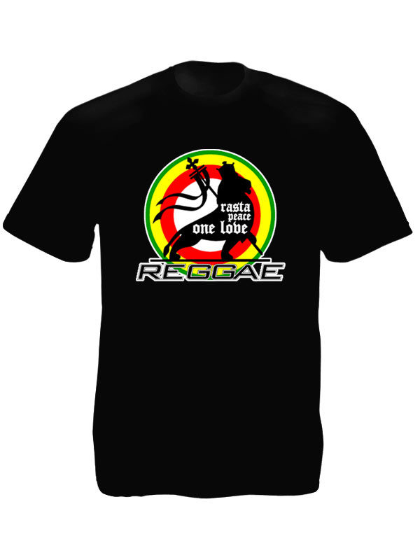 Tee Shirt Noir Reggae à Manches Courtes Rasta Peace One love