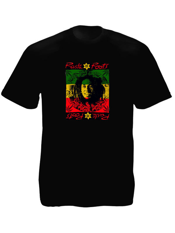 Tee Shirt Noir en Mémoire à Bob Marley à Manches Courtes