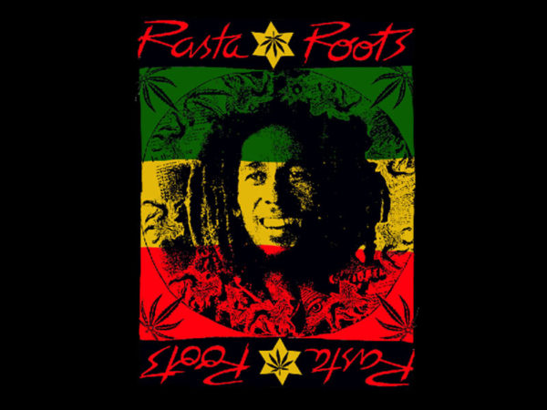 Tee Shirt Noir en Mémoire à Bob Marley à Manches Courtes