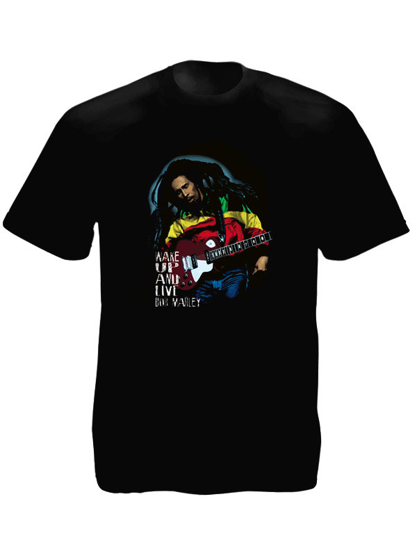 T-Shirt Noir Bob Marley Wake Up and Live