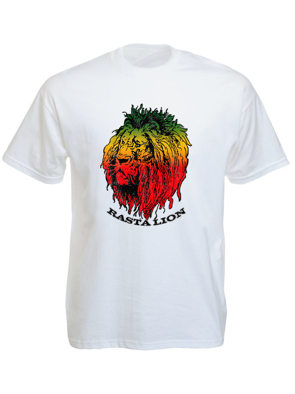 Tête de Lion Rasta Tshirt Blanc Imprimé à Manches Courtes pour Homme