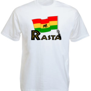 Tshirt Blanc Drapeau Ethiopien Rasta Lion Zion Manches Courtes