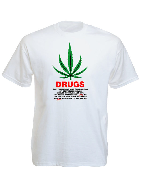 Tshirt Blanc Feuille de Cannabis Drug Act 1971 Grande-Bretagne