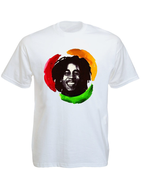 Tshirt Bob Marley Homme Blanc Taille L Col Rond Manches Courtes
