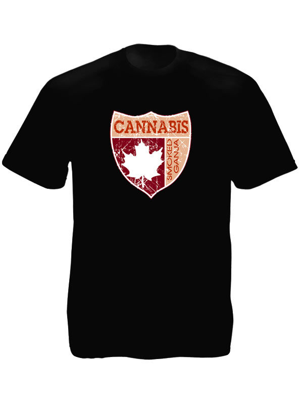 Tshirt Noir Coton Manches Courtes Emblème Canadien Smoked Ganja
